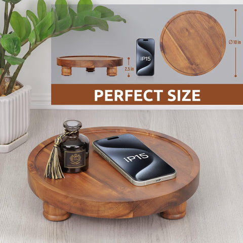 Demigo acacia wood pedestal stand elevates a plant or decor piece.
