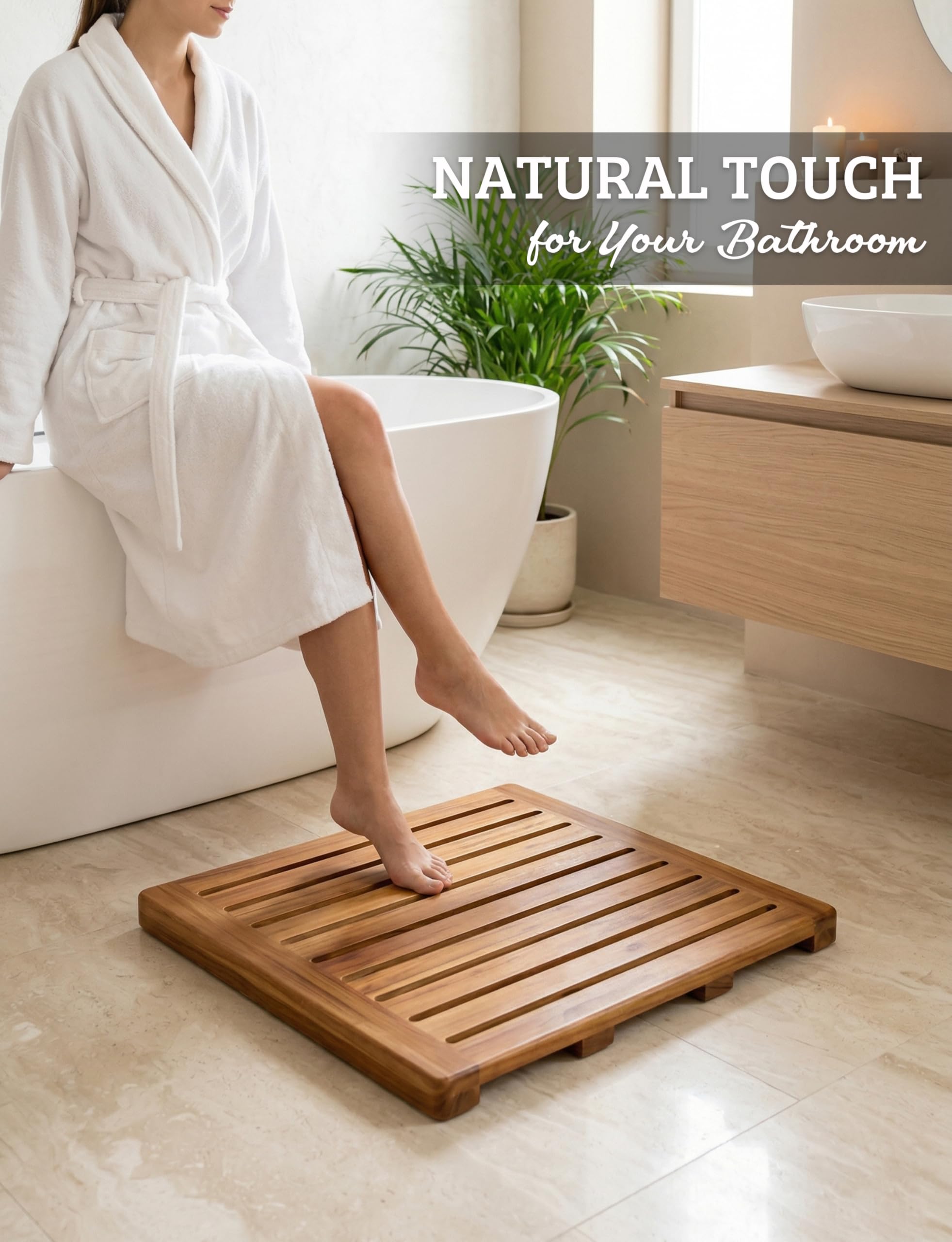 Demigo mat with non-slip feet ensures secure footing on wet surfaces.