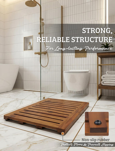 Demigo acacia wood shower mat with waterproof varnish finish