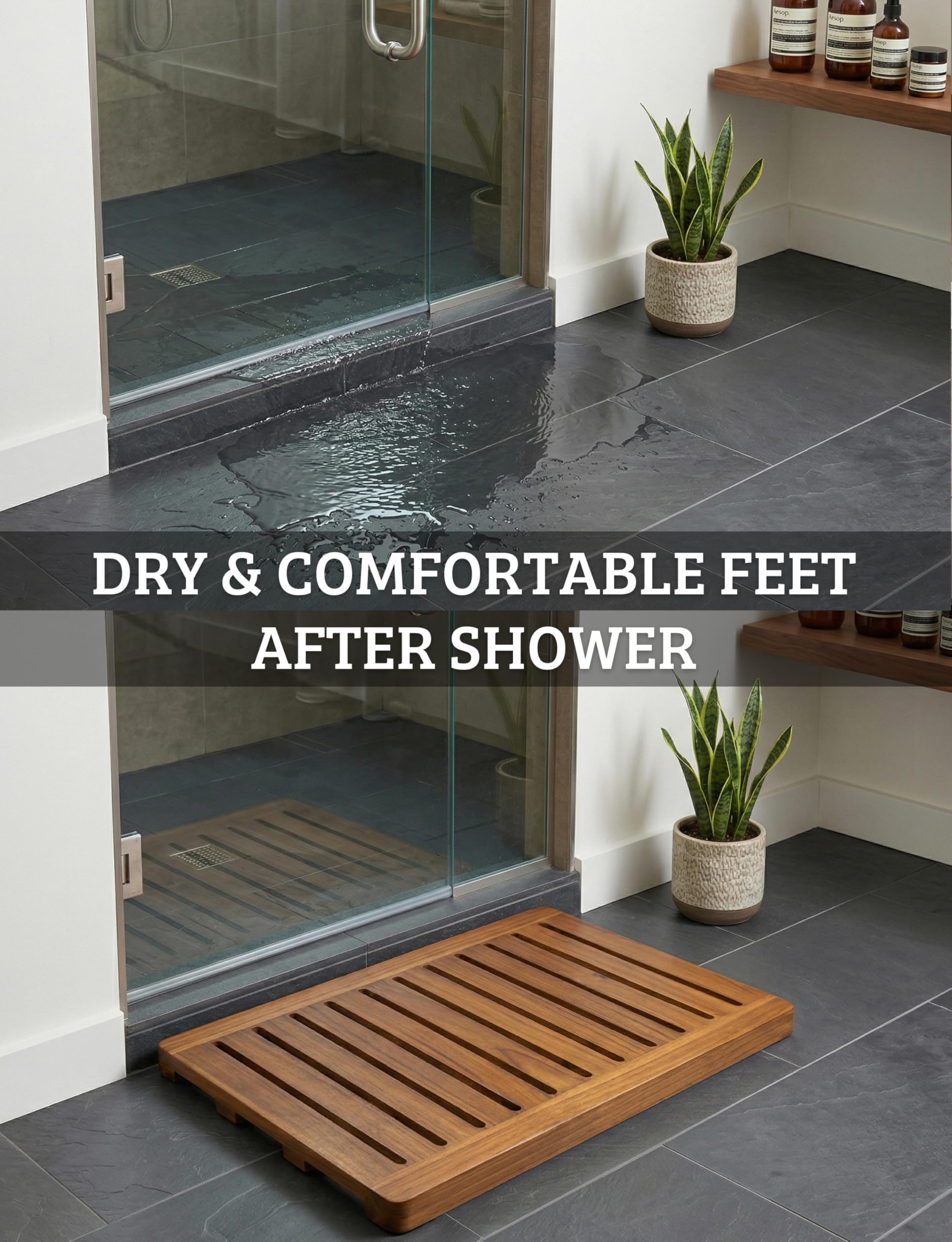 Demigo luxury bath mat positioned in a spa-like bathroom setting