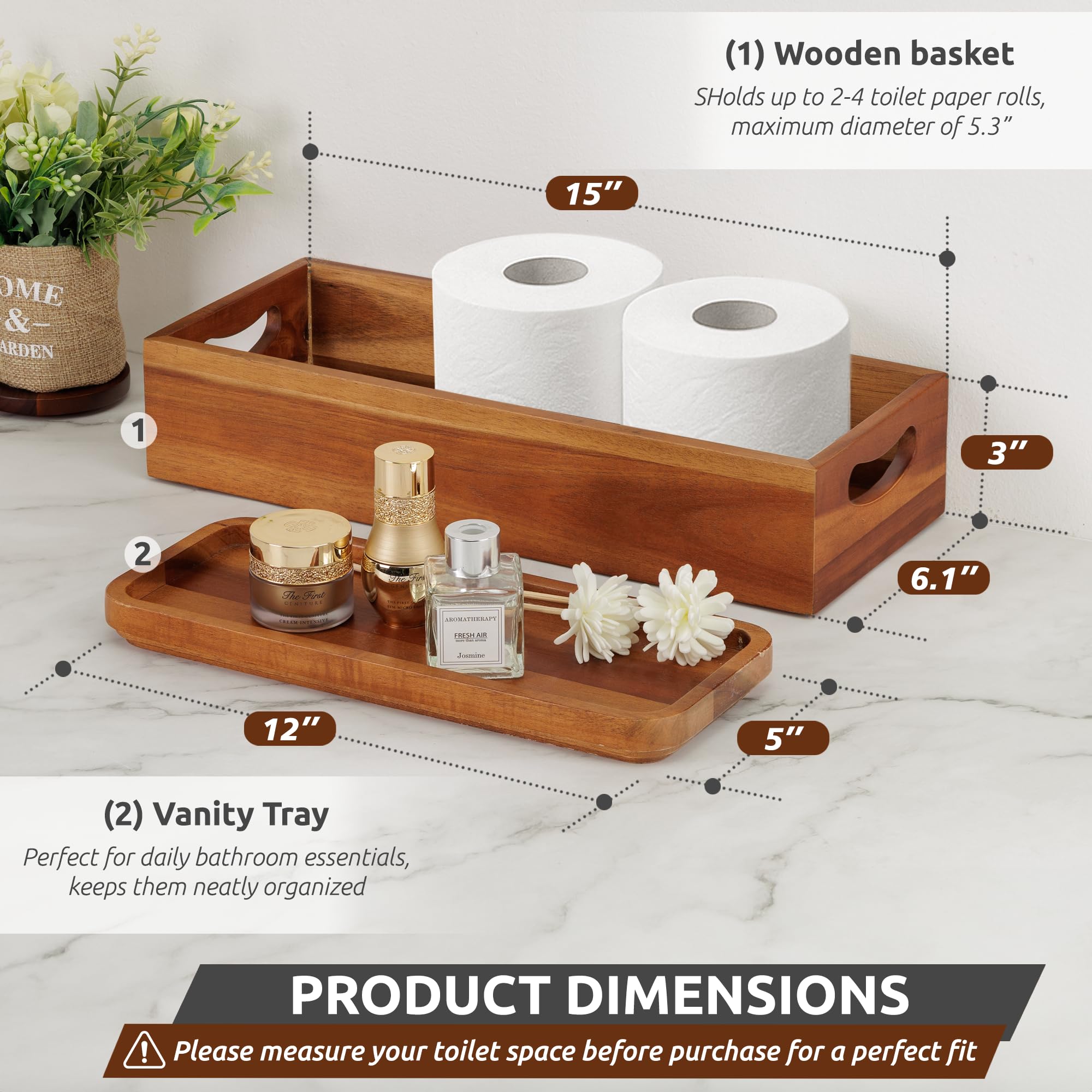 Demigo vanity tray in acacia wood, ideal for cosmetics and daily essentials