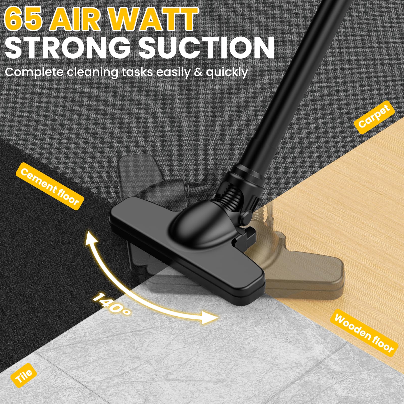 DEMIMA 5-in-1 attachments enable cleaning floors, upholstery, corners, and car interiors.