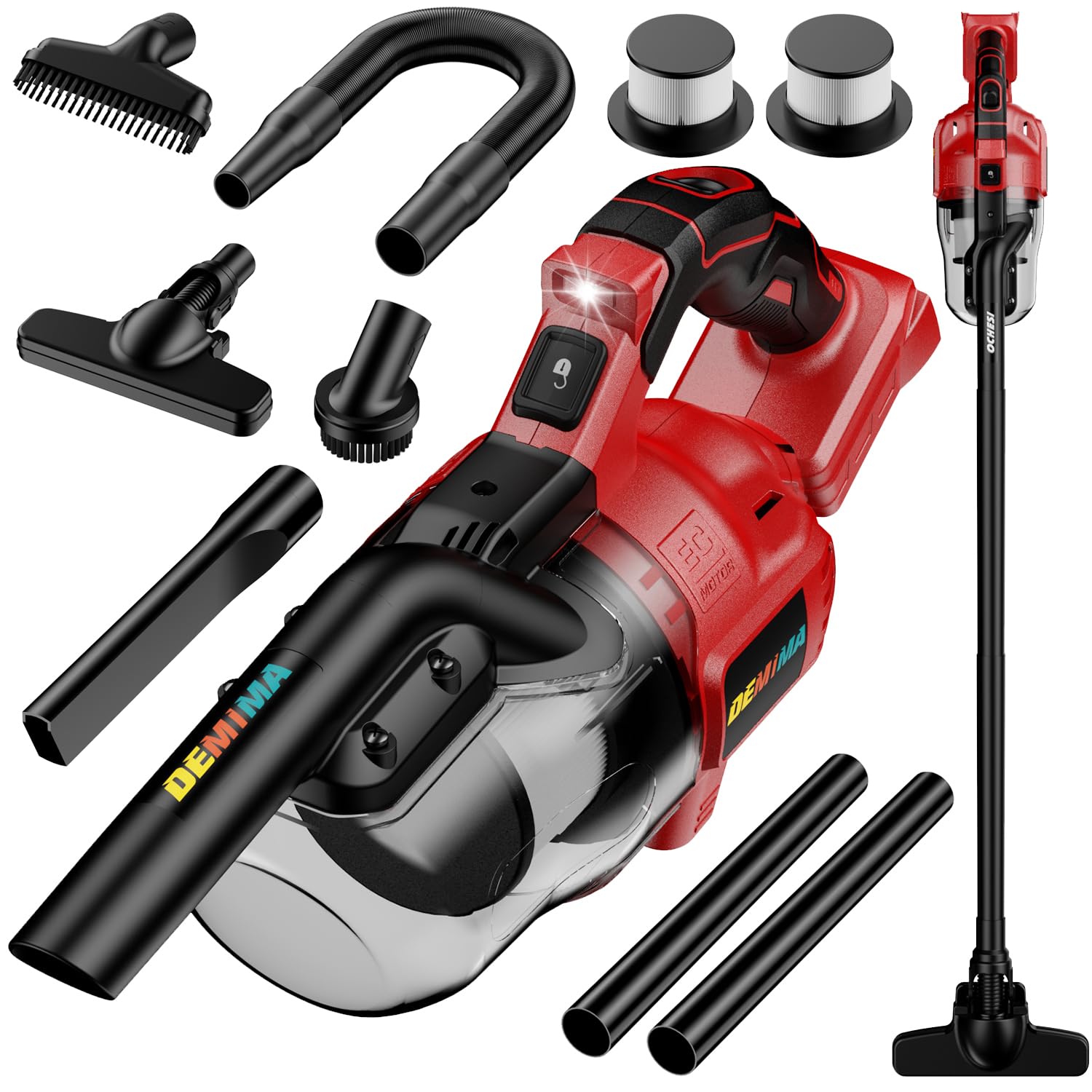 DEMIMA cordless vacuum front view shows compact, lightweight design for easy cleaning
