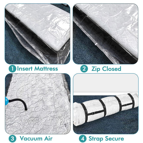 Demine double-zip and stay-on clip seal keeps mattress bag secure.