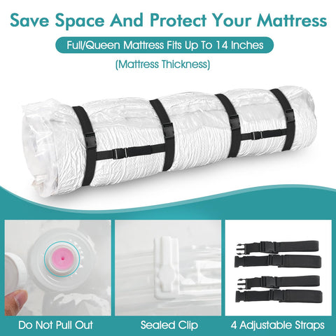 Demine twin XL mattress vacuum bag shown for secure transport in a car.