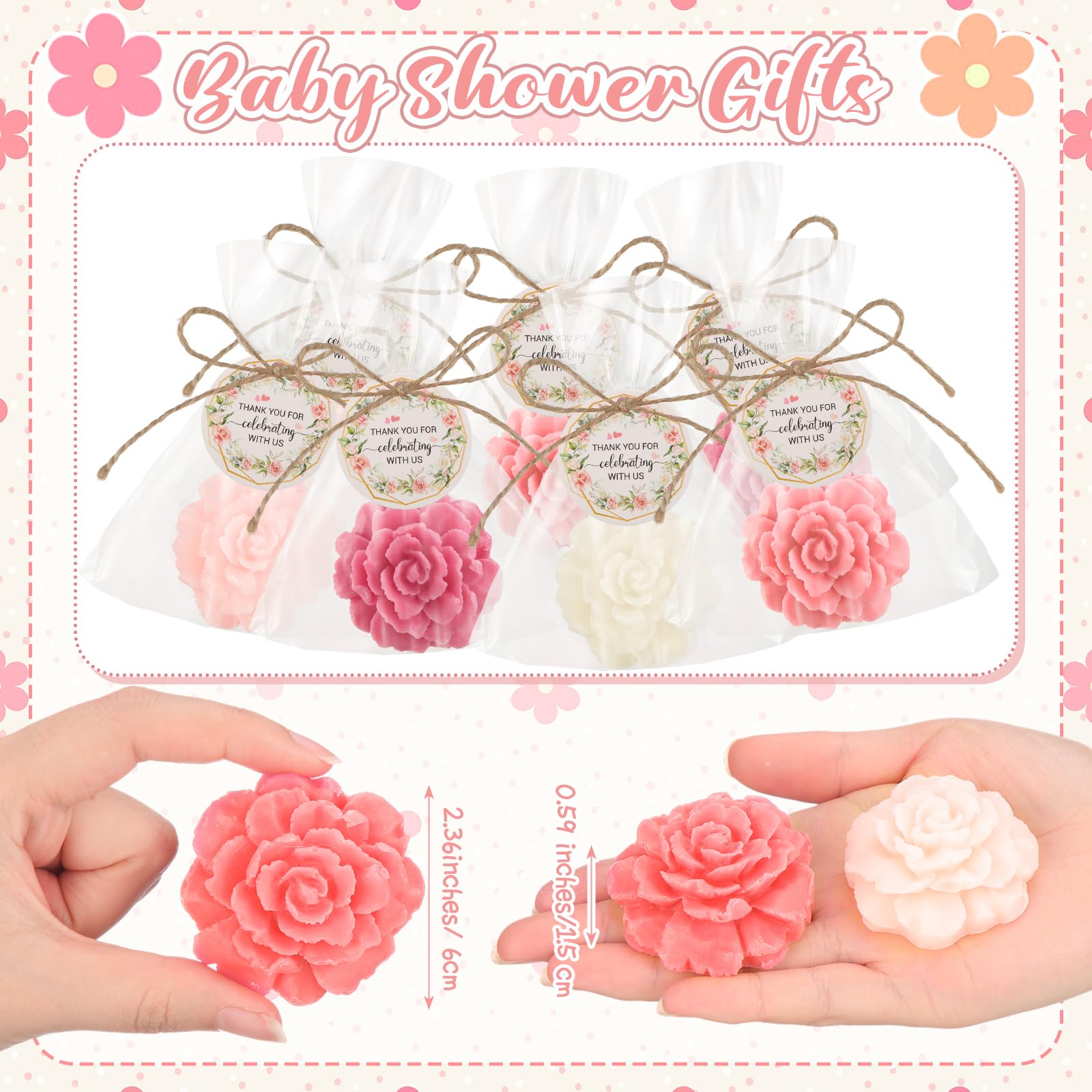 Demissle pink flower soap, 6 cm size ideal for party goodie bags.