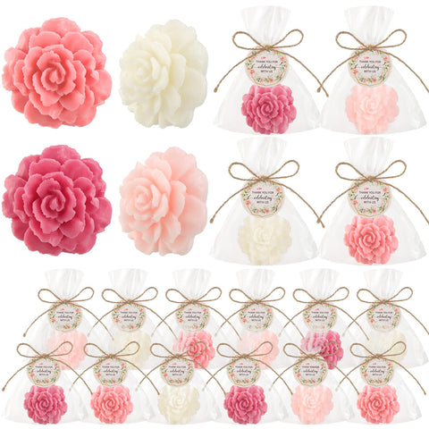 Demissle rose flower soap favor, wrapped for guest gifting at baby showers.