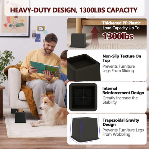 Demiwise risers fit square and round legs up to 2.77 inches