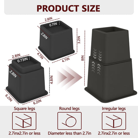 Demiwise bed risers stackable to 3 and 5 inches for customizable height