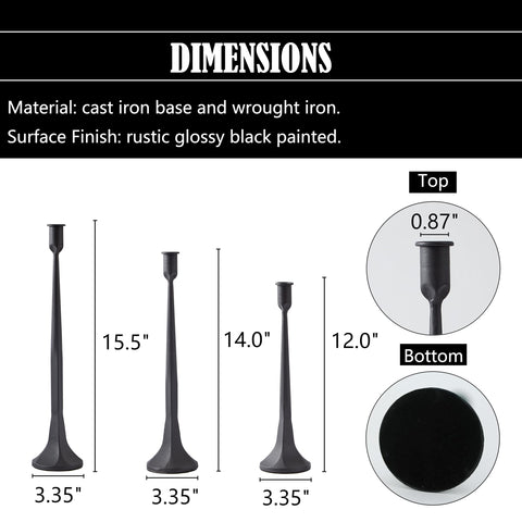 Denique black cast-iron candle holders with rustic finish add farmhouse charm