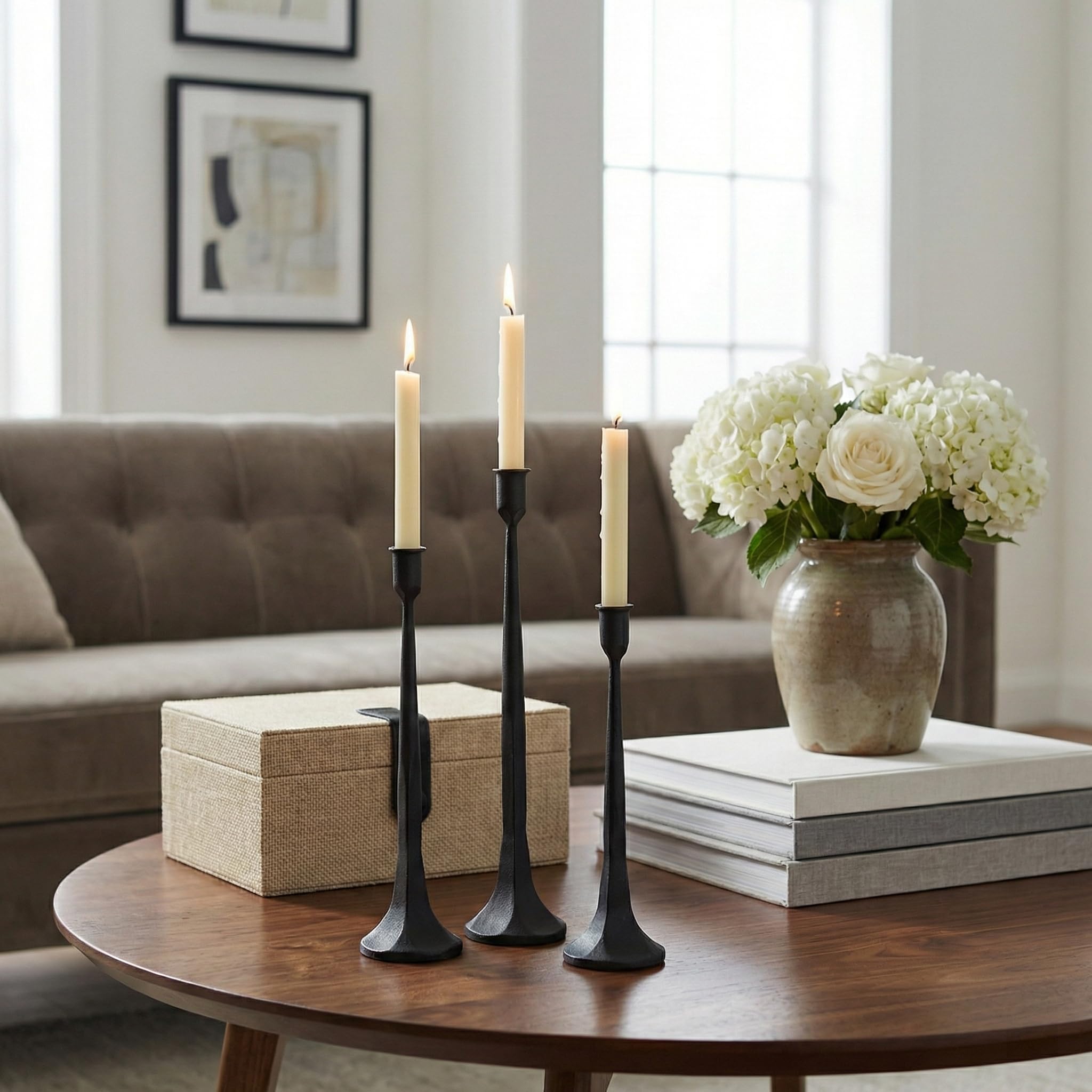 Versatile candle stands on dining table ready for ambience