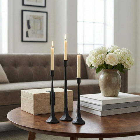 Versatile candle stands on dining table ready for ambience
