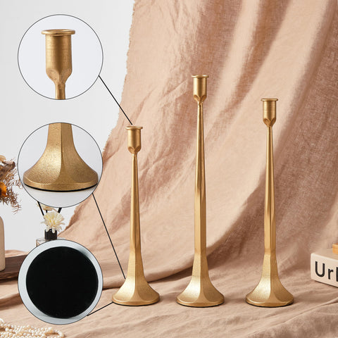 Denique iron taper candle holders set on table as striking centerpiece