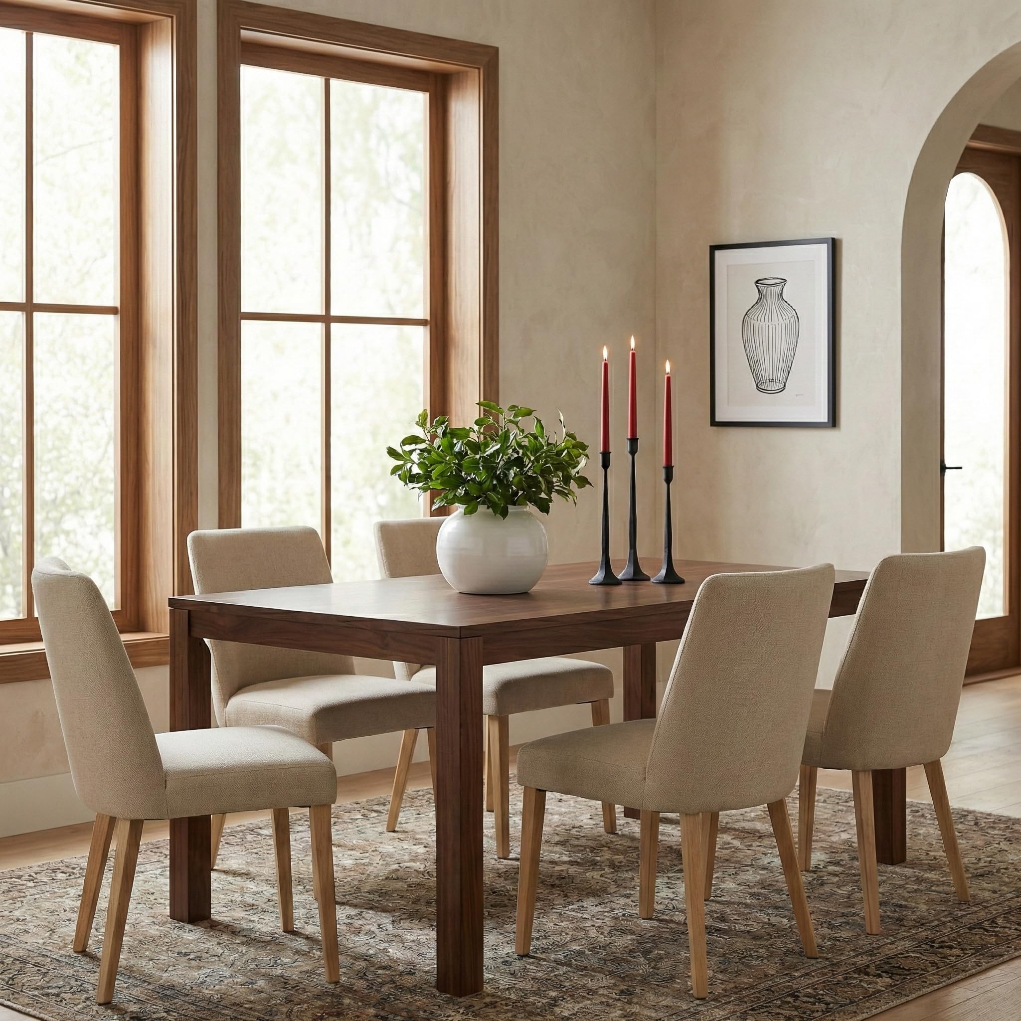 Metal candlesticks create a striking centerpiece on mantels or tabletops