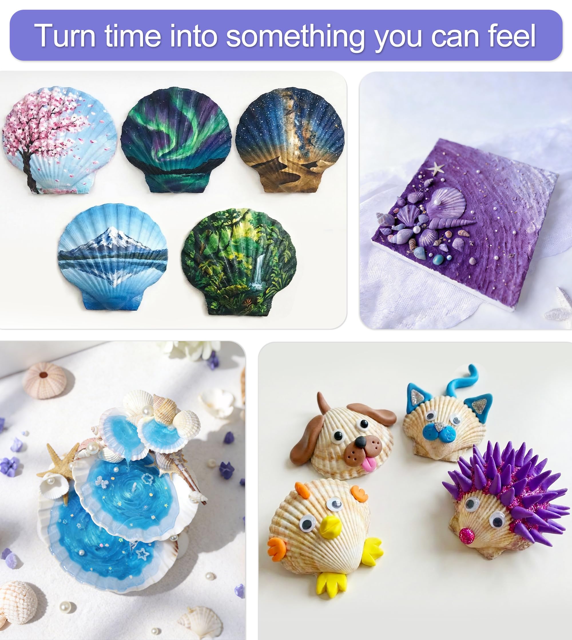 Denking shells' smooth inner surfaces make them great for painting and resin projects.