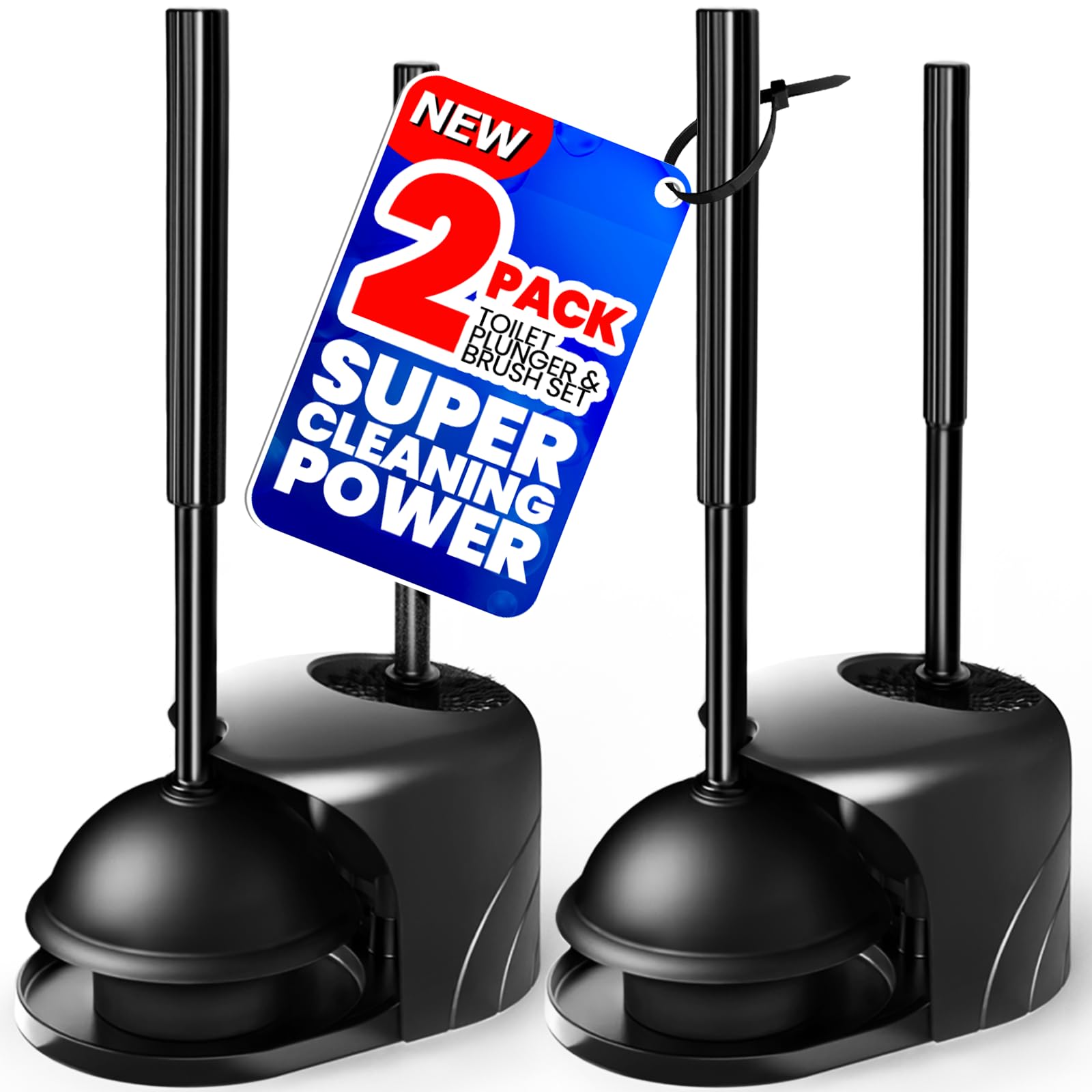 Denvlex 2in1 toilet brush and plunger set with extended handle for splash-free cleaning.