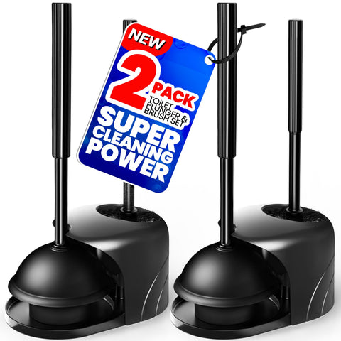 Denvlex 2in1 toilet brush and plunger set with extended handle for splash-free cleaning.
