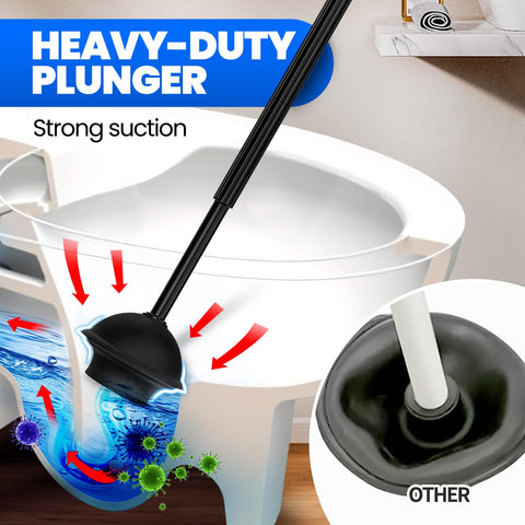 Denvlex extended-handle plunger reduces splash risk during use.