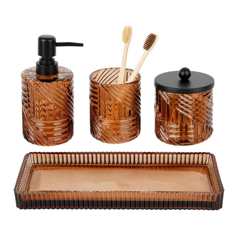 Deobath amber glass soap dispenser with stainless steel pump