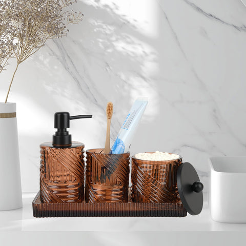 Deobath amber glass toothbrush holder for organized counters