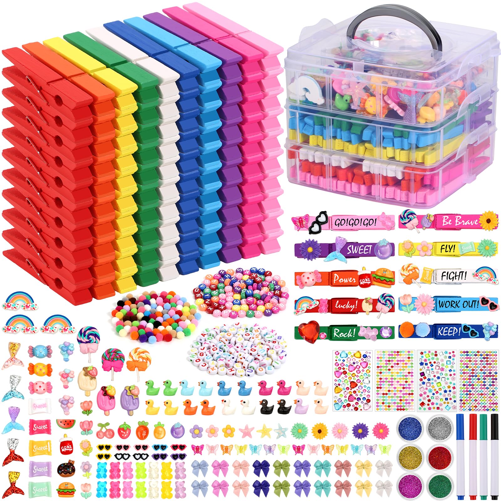 Depotcan cheer pins kit wooden clips in bright colors ideal for coordinated crafts.