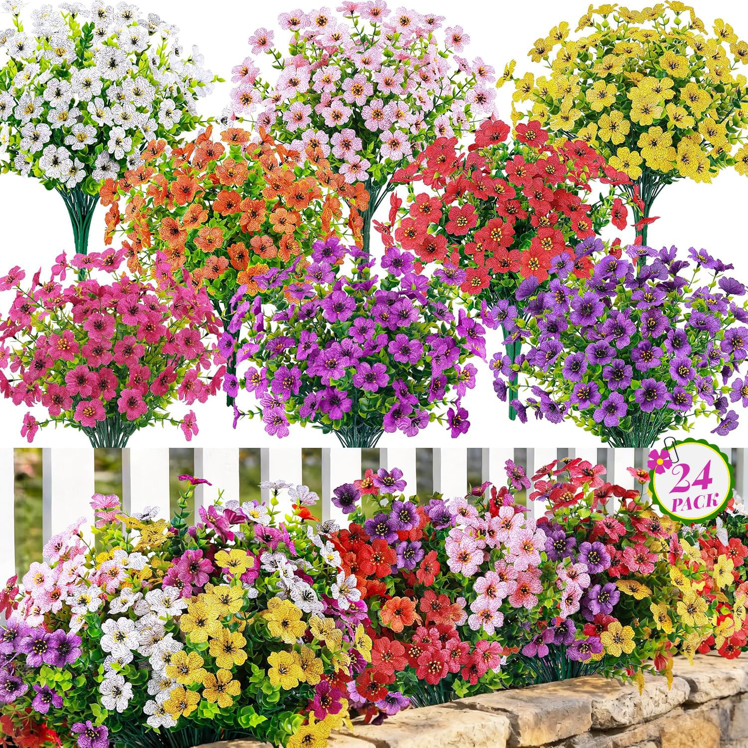 Der Rose 24-bundle artificial flowers outdoors, UV resistant for all-weather color.