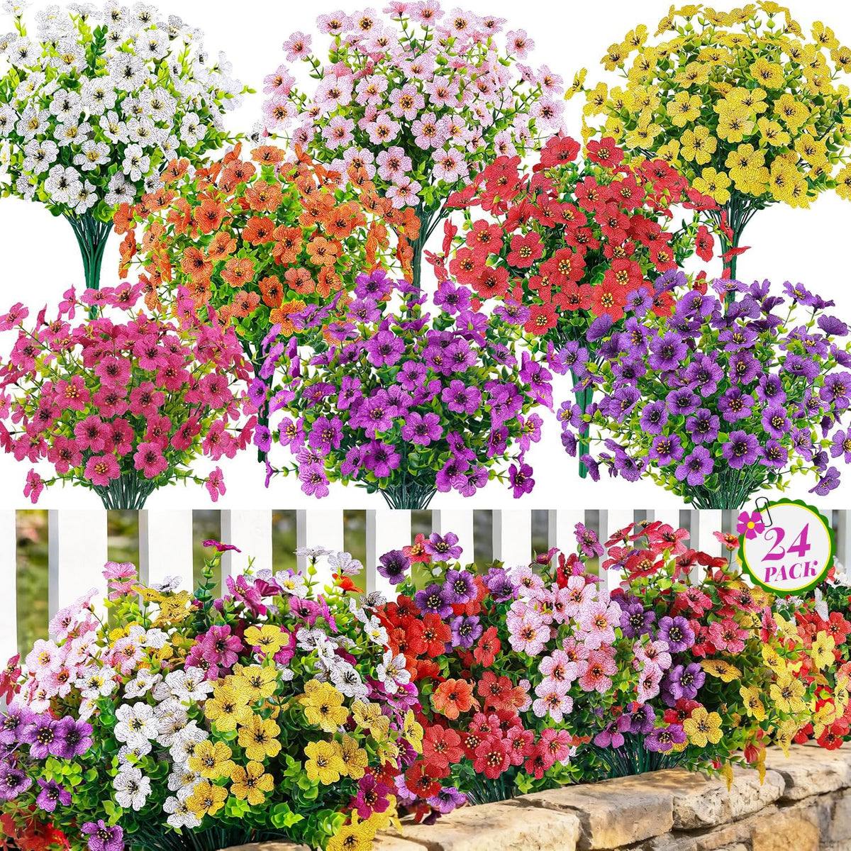 Der Rose 24-bundle artificial flowers outdoors, UV resistant for all-weather color.