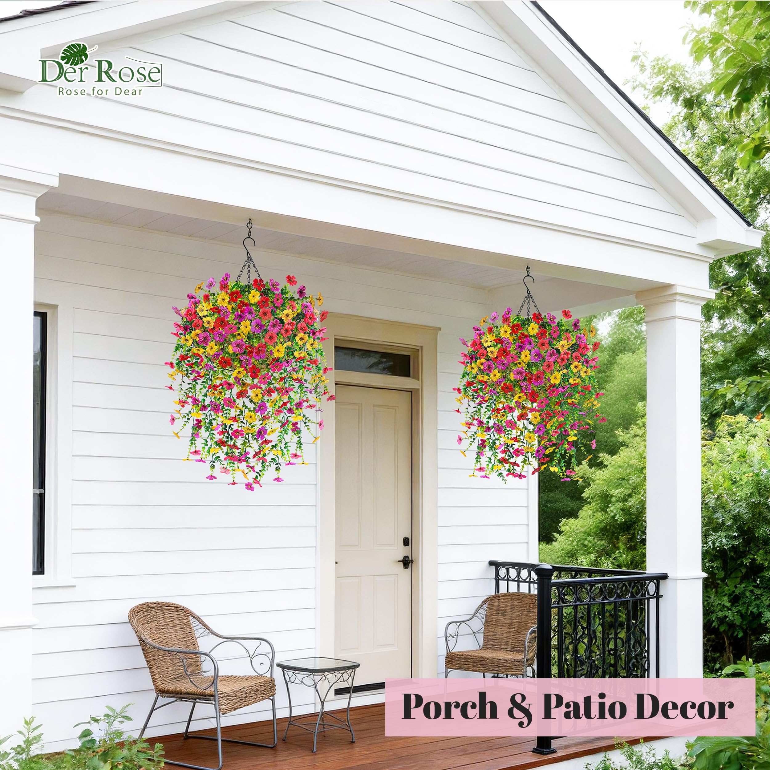 Easy setup for Der Rose hanging basket with fluff and arrange steps.