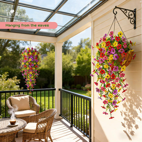 Der Rose faux hanging blooms elevate outdoor planters and fences.