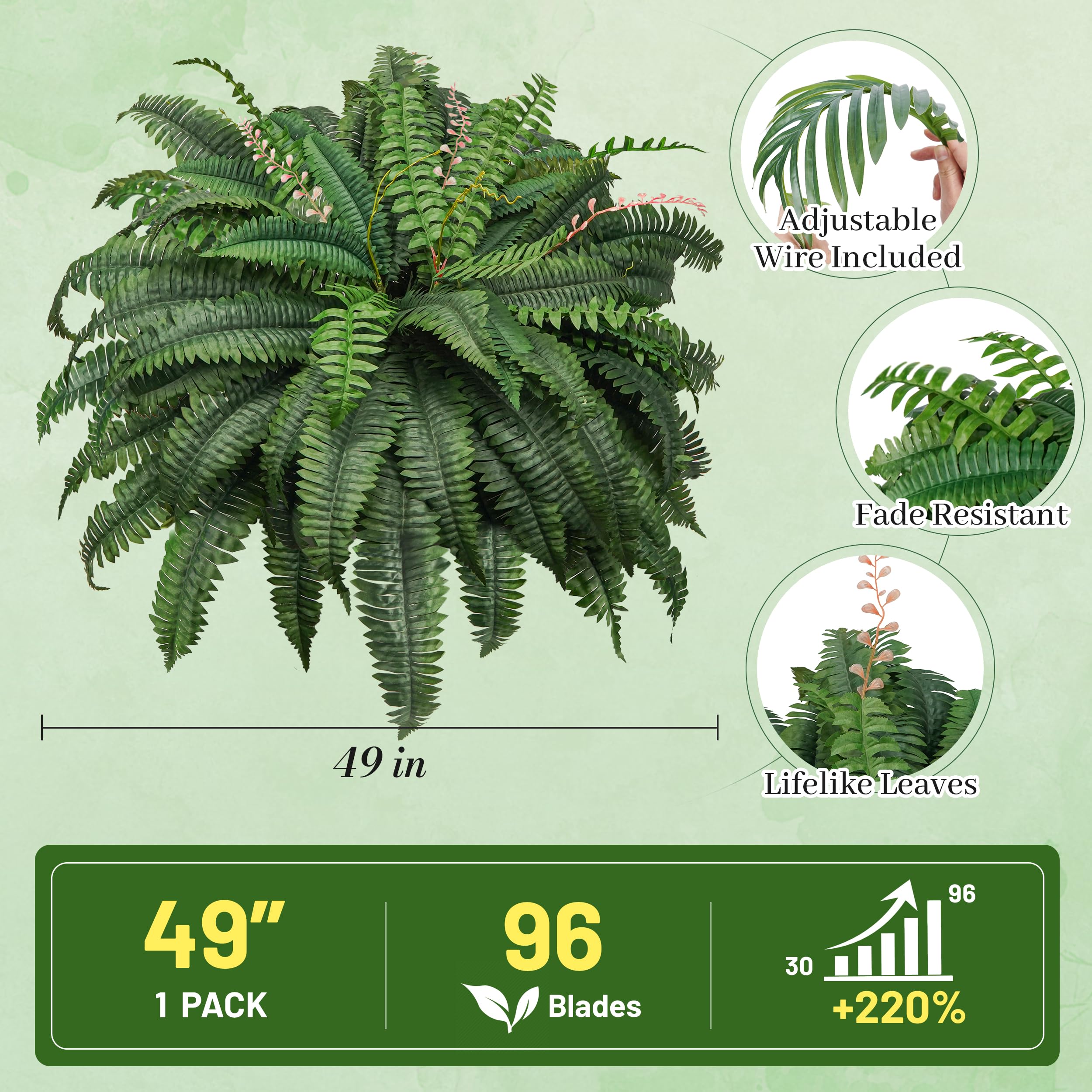 Der Rose fake fern in hanging basket enhances balcony with easy-care greenery