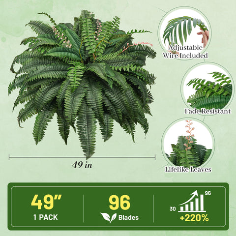 Der Rose fake fern in hanging basket enhances balcony with easy-care greenery