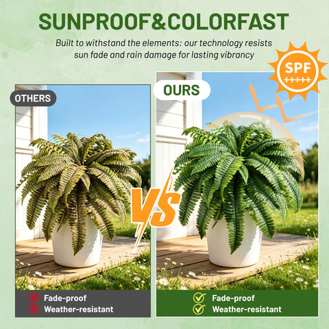 Der Rose UV-resistant outdoor fern withstands sun and rain for year-round color.