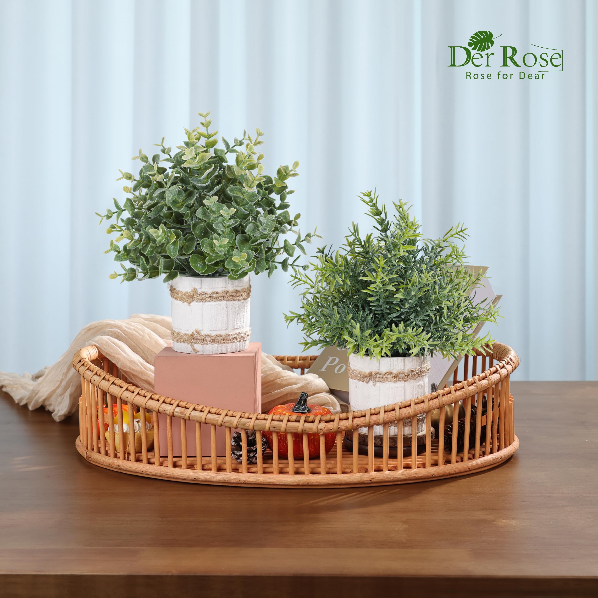 Der Rose rustic mini pots with woven trim enhance farmhouse decor.