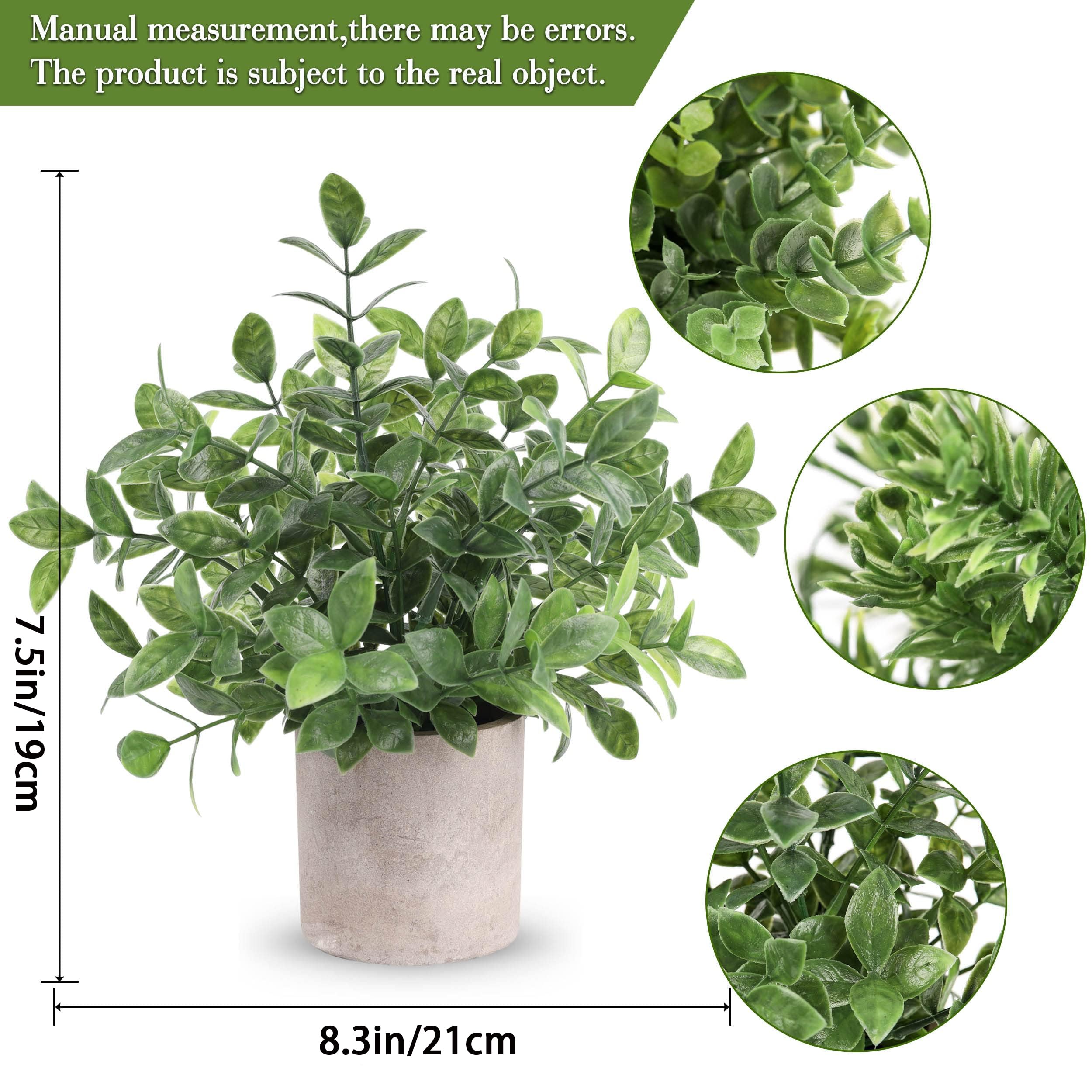 Der Rose three-pack faux eucalyptus plants add realistic greenery to shelves.