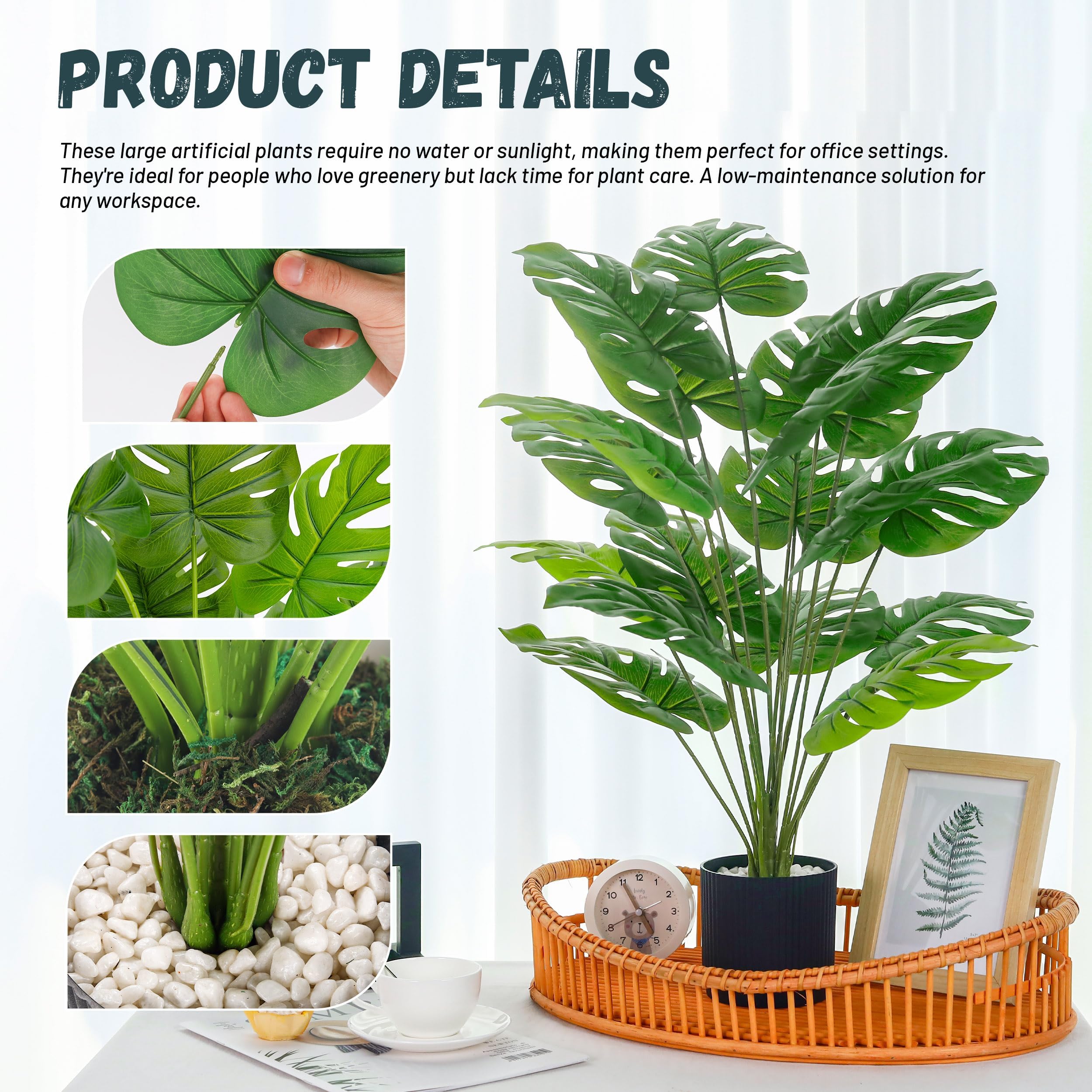 Close-up of Der Rose 28-Inch Monstera leaves with realistic texture