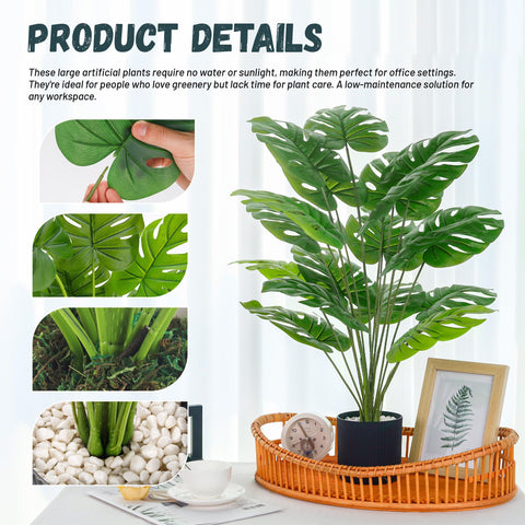 Close-up of Der Rose 28-Inch Monstera leaves with realistic texture