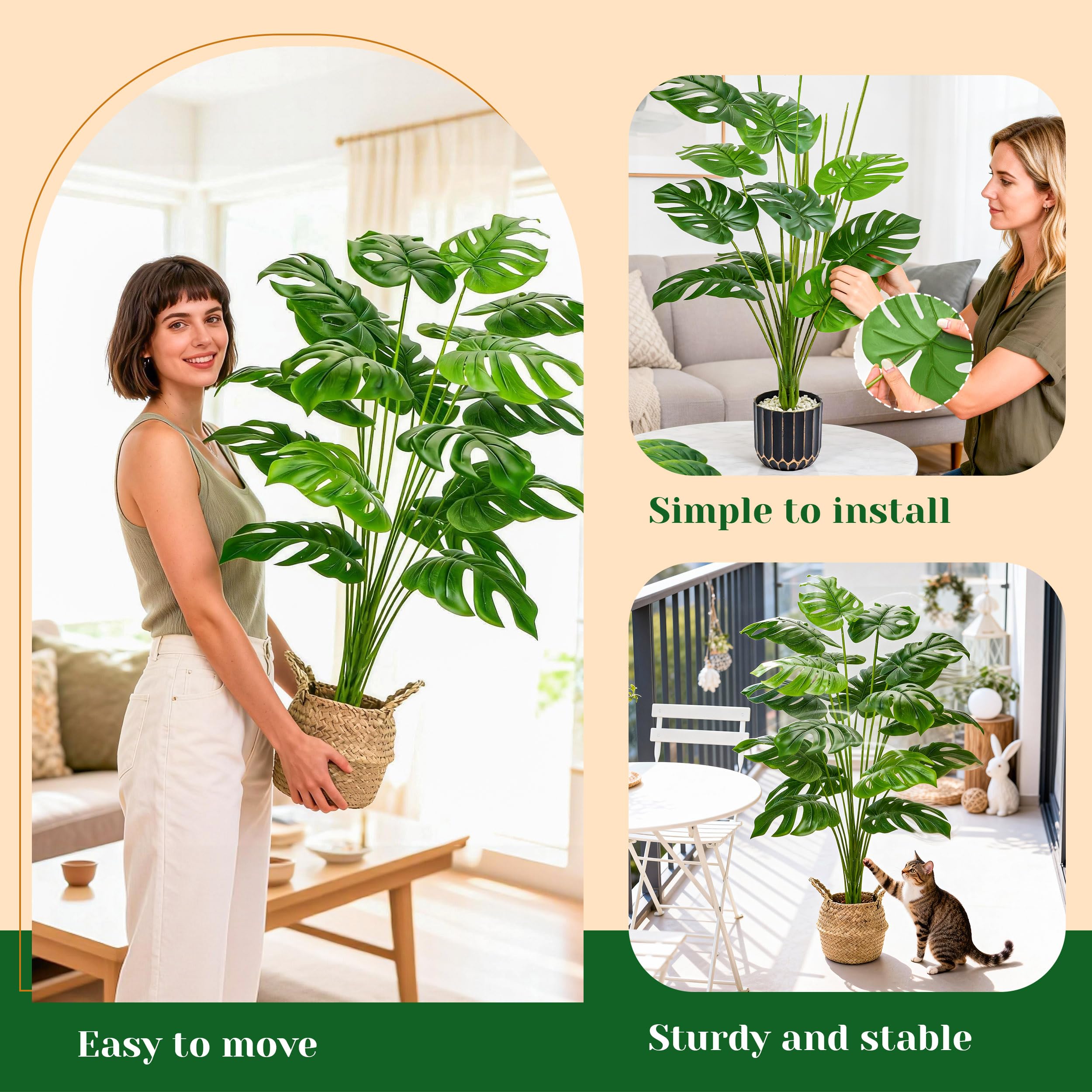 Der Rose monstera plant in woven basket blends indoors, boosting decor warmth.