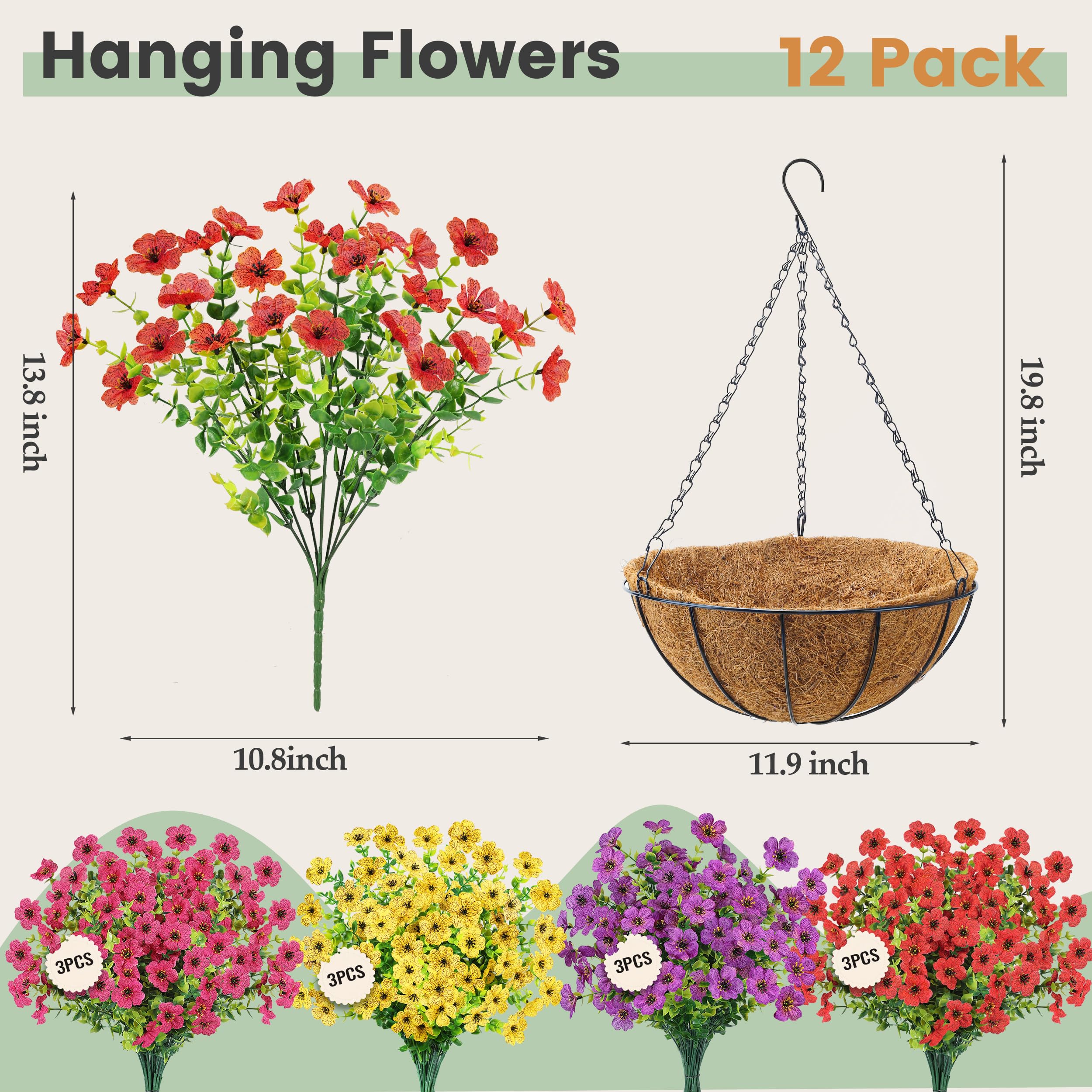 Der Rose 12-pack faux hanging plants maintain color without watering