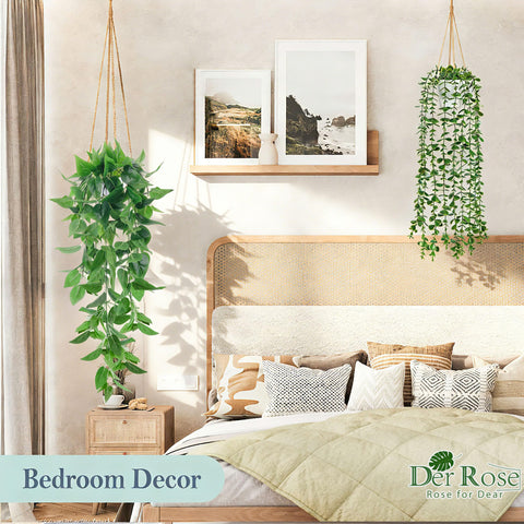 Der Rose pothos hanging plant features realistic leaves and versatile shelf styling