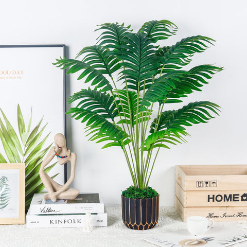 Der Rose palm tree with modern pot complements decor and style.