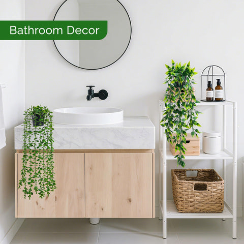Der Rose string of pearls artificial plant creates delicate ceiling or shelf accents.