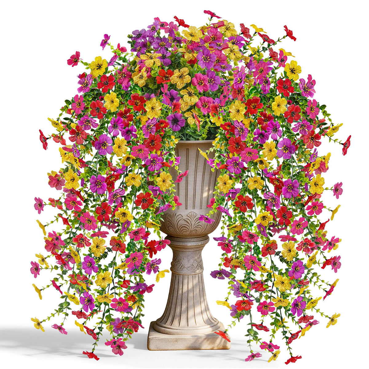 Der Rose UV-resistant silk daisies hanging outdoors for long-lasting color.
