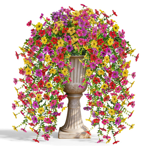 Der Rose UV-resistant silk daisies hanging outdoors for long-lasting color.