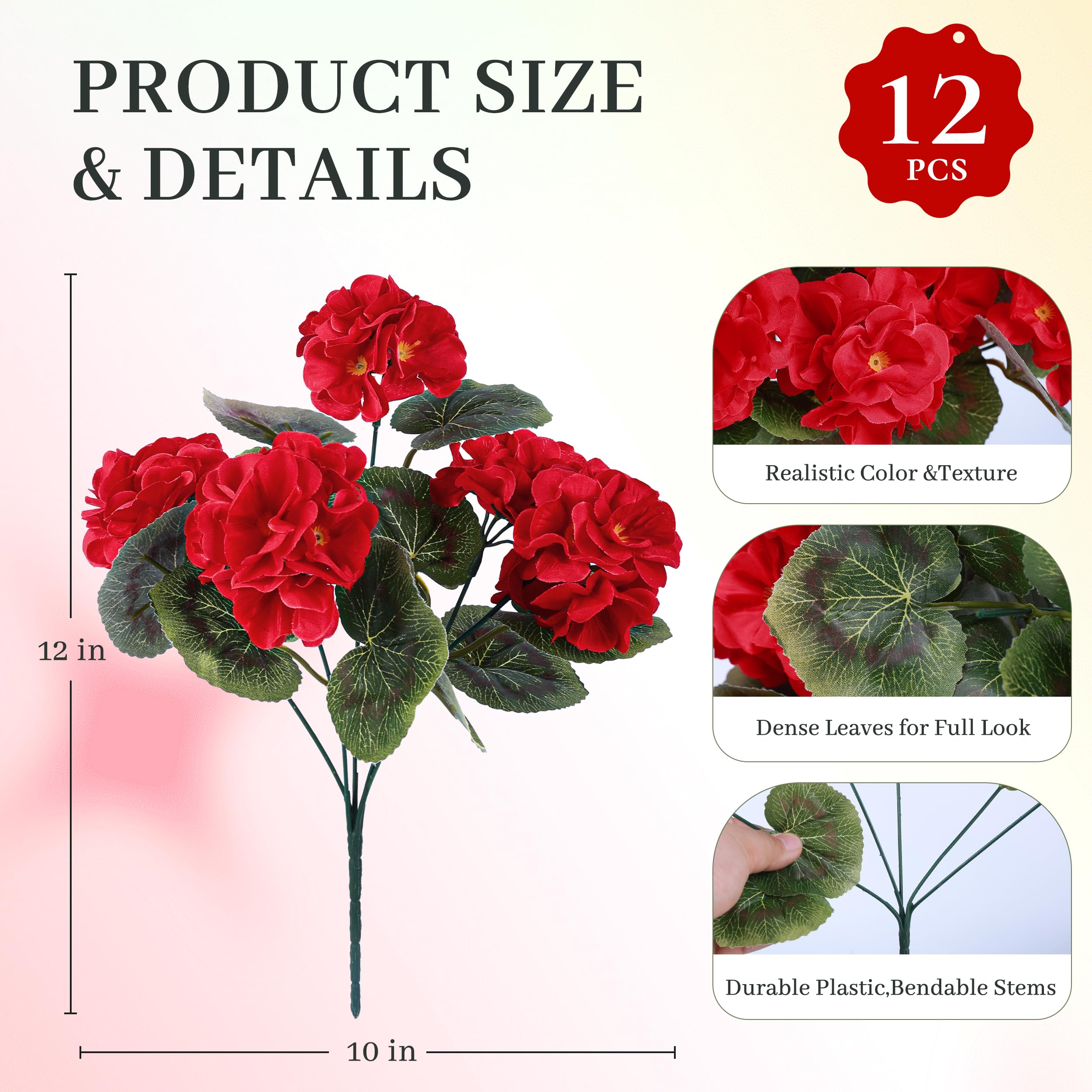 Der Rose vibrant red geraniums on a porch create curb appeal.