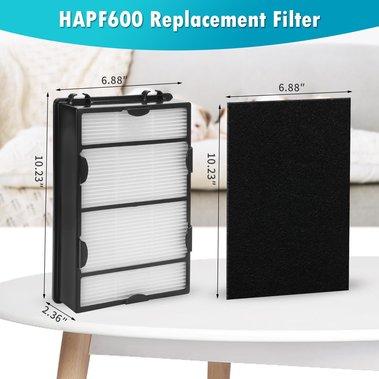 DerBlue HAPF600 filter dimensions shown for proper fit