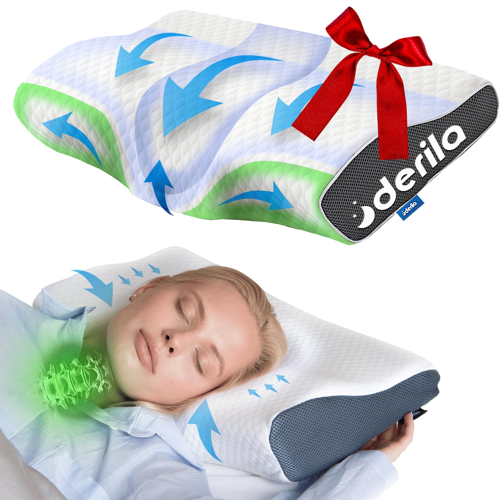 Derila cervical pillow with butterfly shape provides targeted neck support for alignment