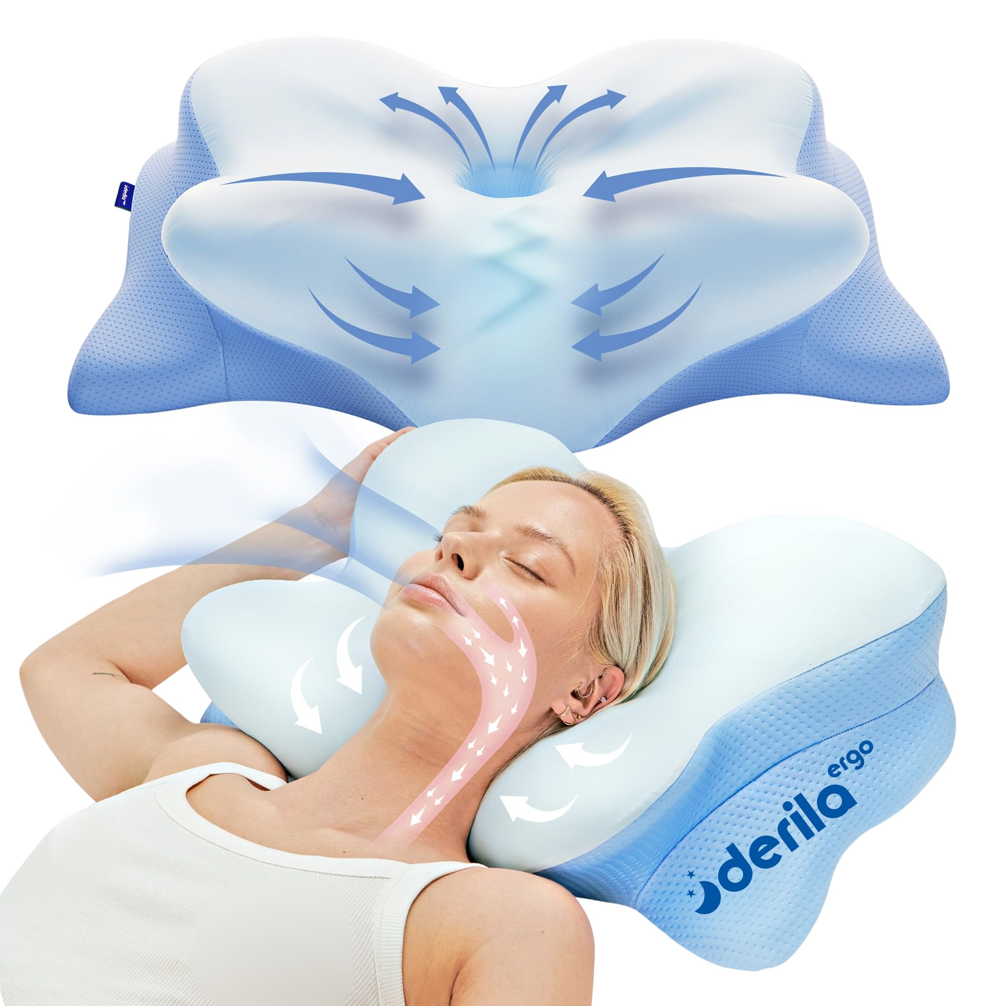Derila Ergo Neck Pillow contour shape supports neck alignment for restful sleep.
