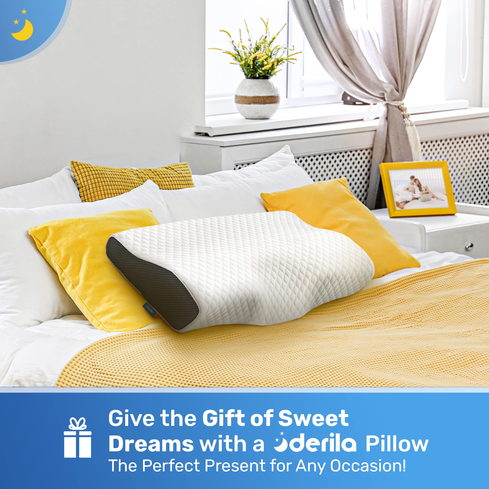 Derila king-size pillow adapts to your body with memory foam firmness for versatile comfort.