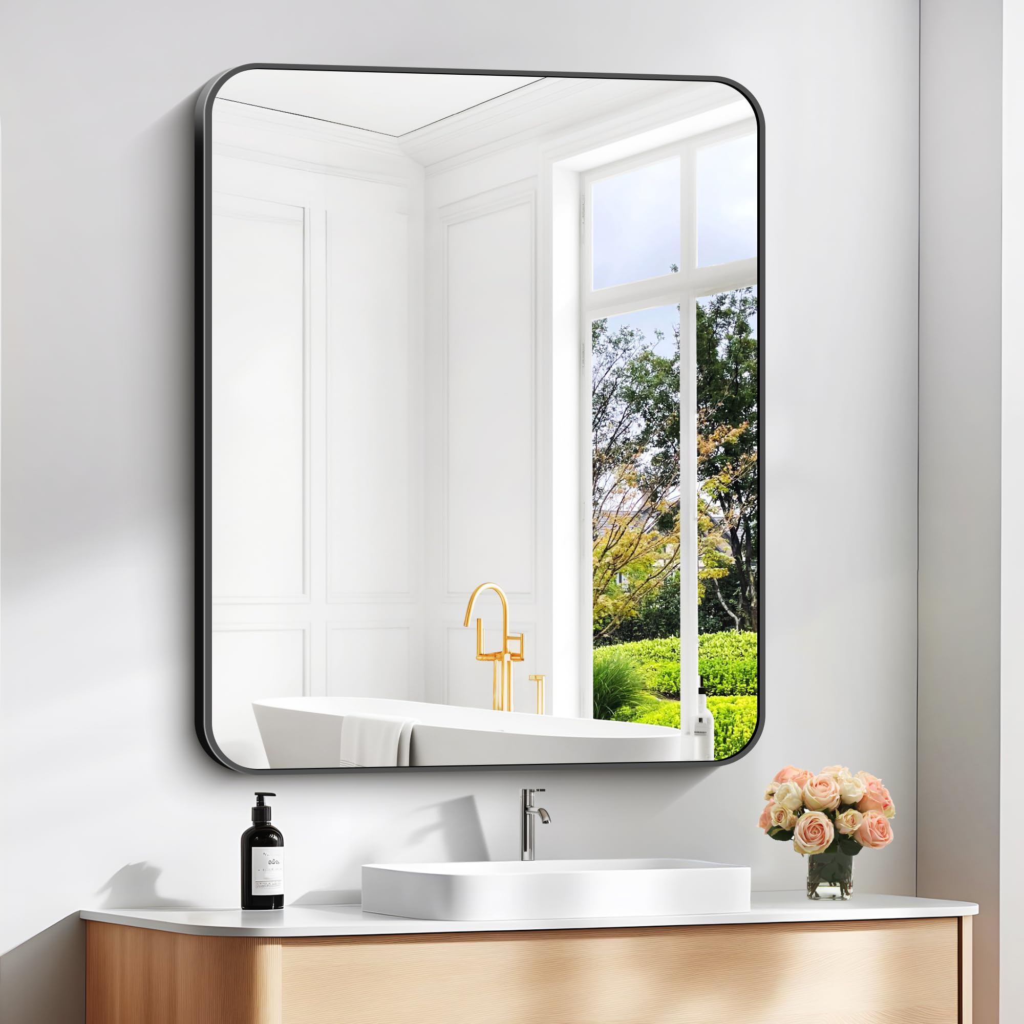DESBING bathroom mirror with 4mm tempered glass for distortion-free reflections.