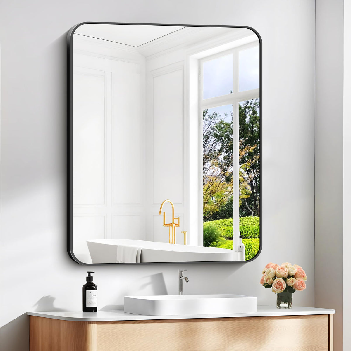 DESBING bathroom mirror with 4mm tempered glass for distortion-free reflections.